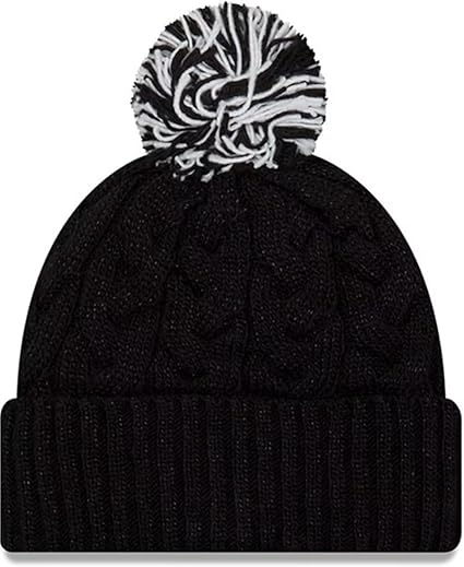 New Era Womens NFL New Orleans Cozy Cable Knit Cuff Knit Beanie with Pom - Black