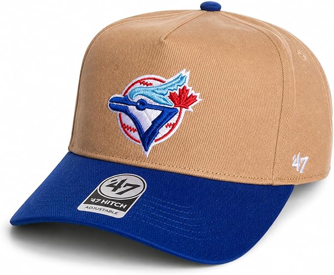 47 Toronto Blue Jays Hitch Adjustable Hat – MLB Baseball Cap, Khaki/Blue, Curved Brim, One Size Fits Most