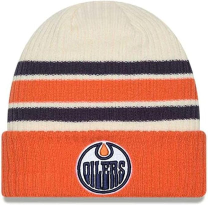 New Era NHL Edmonton Oilers Vintage Knit Beanie - Cream/Orange