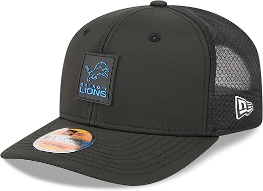 New Era 9SEVENTY NFL 2025 Sideline Trucker Adjustable Snapback Hat (CA/US, Alpha, One Size, Black, Detroit Lions)