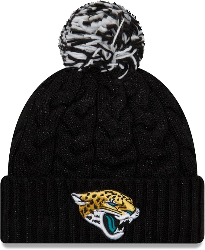 New Era Womens NFL Cozy Cable Cuffed Knit Beanie with Pom (CA/US, Alpha, One Size, Black)