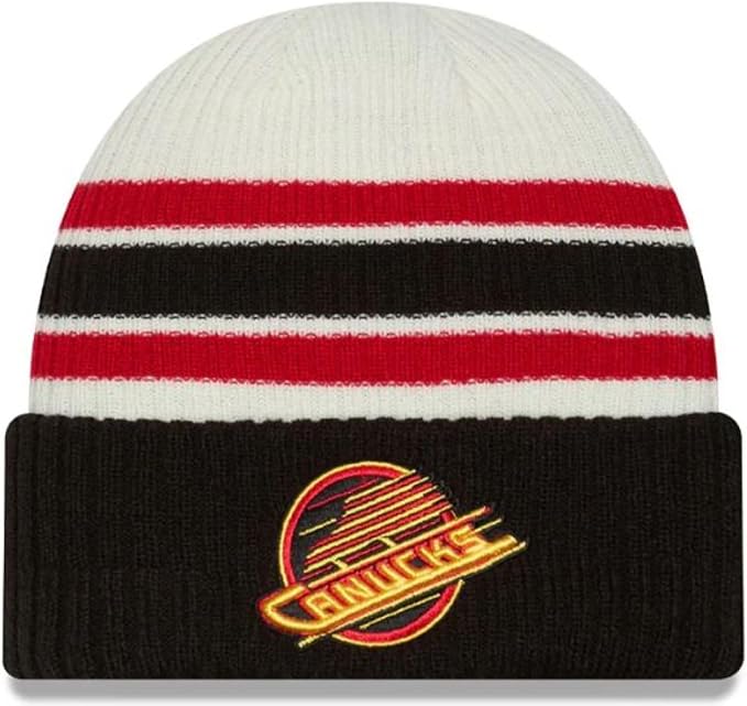 New Era NHL Vancouver Canucks Skate Vintage Knit Beanie - Cream/Black