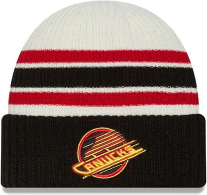 New Era NHL Vancouver Canucks Skate Vintage Knit Beanie - Cream/Black