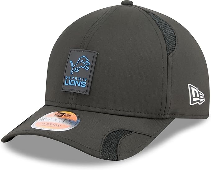 New Era Men's NFL 2025 Sideline M-Crown 9FORTY Adjustable Hat (CA/US, Alpha, One Size, Black, Detroit Lions)
