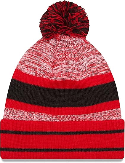 New Era Unisex-Adult NFL Official Sport Knit Classic Cuffed Knit Pom Beanie Hat, Red, One Size