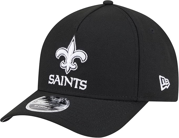 New Era 9FORTY NFL 2025 Team Collection M-Crown A-Frame Adjustable Snapback Hat - Black/White (CA/US, Alpha, One Size, Black, New Orleans Saints)