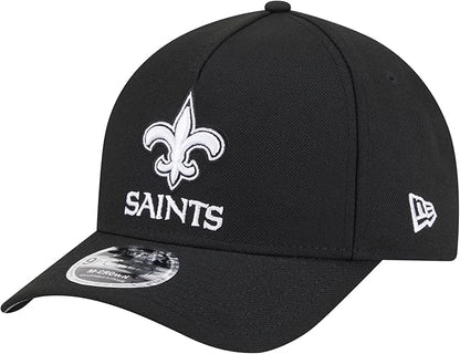 New Era 9FORTY NFL 2025 Team Collection M-Crown A-Frame Adjustable Snapback Hat - Black/White (CA/US, Alpha, One Size, Black, New Orleans Saints)