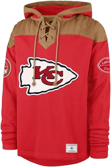 47 NFL Kansas City Golden Age Wingback Lacer Hoodie - Red/Tan Brown (CA/US, Alpha, Small, Regular, Regular, Red)