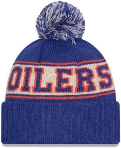 New Era NHL Edmonton Oilers Retro Pom Knit Beanie - Blue/Orange