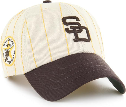 47 MLB San Diego Rawlings Pinstripe Clean Up Adjustable Snapback Hat - White/Brown