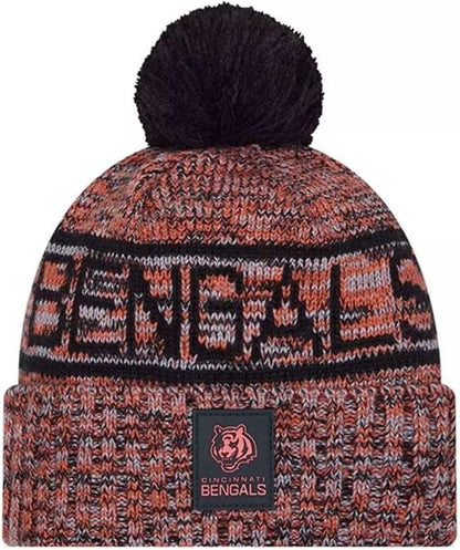New Era NFL 2025 Sideline Cold Weather Cuffed Knit Hat with Pom (CA/US, Alpha, One Size, Black/Orange, Cincinnati Bengals)