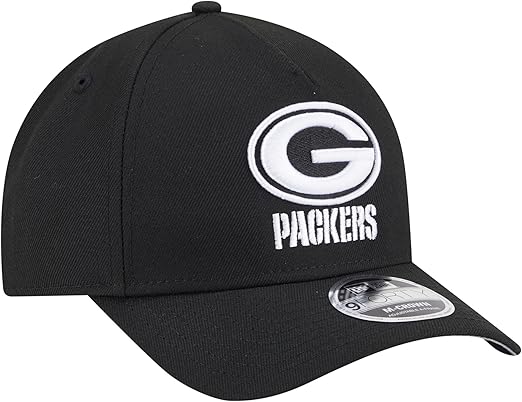 New Era 9FORTY NFL 2025 Team Collection M-Crown A-Frame Adjustable Snapback Hat - Black/White (CA/US, Alpha, One Size, Black, Green Bay Packers)