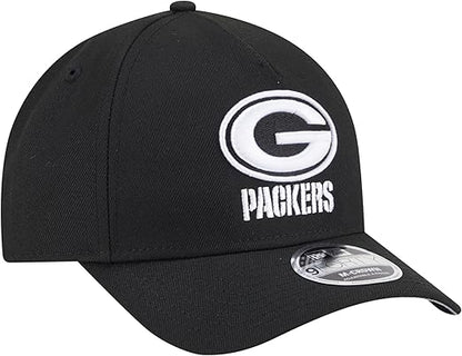 New Era 9FORTY NFL 2025 Team Collection M-Crown A-Frame Adjustable Snapback Hat - Black/White (CA/US, Alpha, One Size, Black, Green Bay Packers)