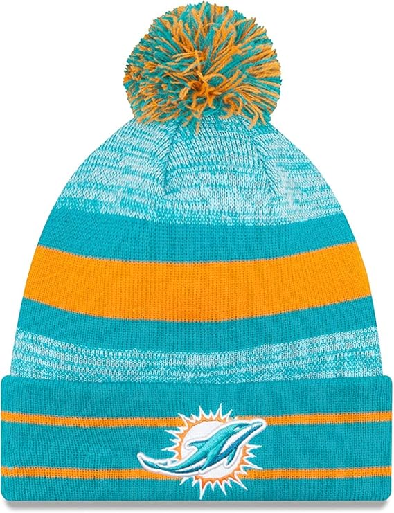 New Era Unisex-Adult NFL Official Sport Knit Classic Cuffed Knit Pom Beanie Hat, Miami Dolphins, One Size