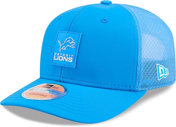 New Era 9SEVENTY NFL 2025 Sideline Trucker Adjustable Snapback Hat (CA/US, Alpha, One Size, Blue, Detroit Lions)