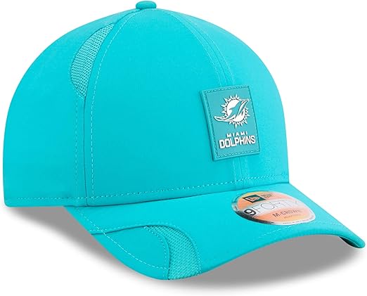 New Era Men's NFL 2025 Sideline M-Crown 9FORTY Adjustable Hat (CA/US, Alpha, One Size, Aqua, Miami Dolphins)