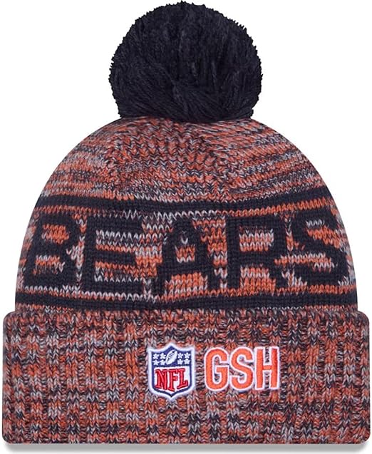 New Era NFL 2025 Sideline Cold Weather Cuffed Knit Hat with Pom (CA/US, Alpha, One Size, Orange, Chicago Bears)