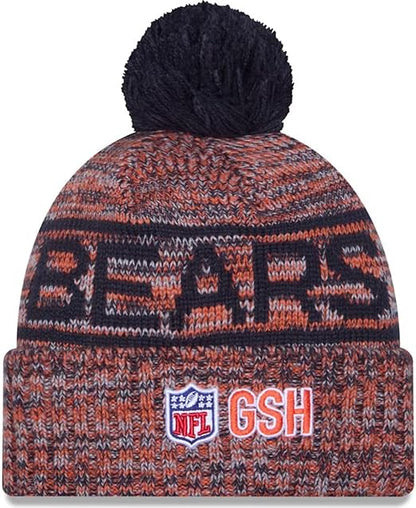 New Era NFL 2025 Sideline Cold Weather Cuffed Knit Hat with Pom (CA/US, Alpha, One Size, Orange, Chicago Bears)