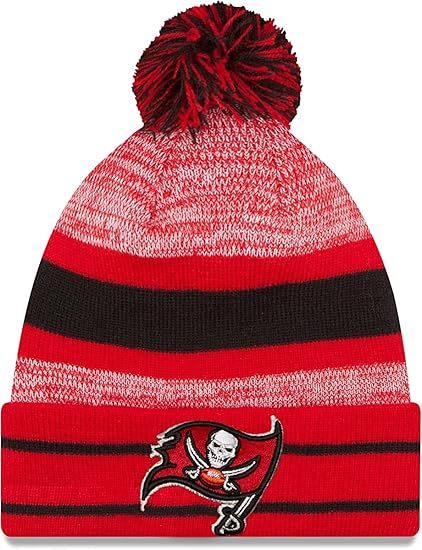 New Era Unisex-Adult NFL Official Sport Knit Classic Cuffed Knit Pom Beanie Hat, Red, One Size