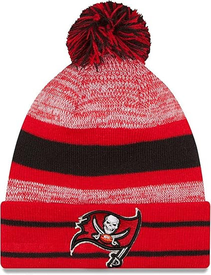 New Era Unisex-Adult NFL Official Sport Knit Classic Cuffed Knit Pom Beanie Hat, Red, One Size