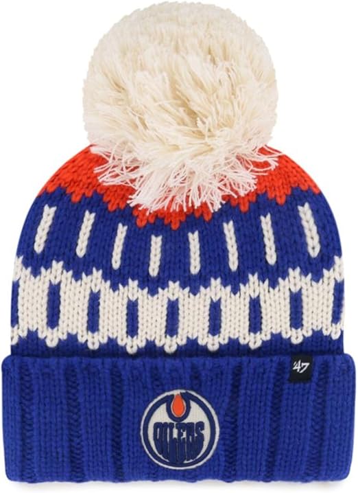 47 NHL Edmonton Felicity Cuff Knit with Pom Beanie - Blue/White