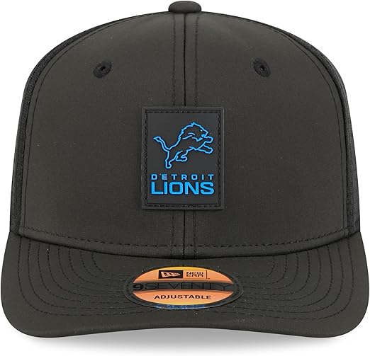 New Era 9SEVENTY NFL 2025 Sideline Trucker Adjustable Snapback Hat (CA/US, Alpha, One Size, Black, Detroit Lions)