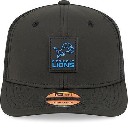 New Era 9SEVENTY NFL 2025 Sideline Trucker Adjustable Snapback Hat (CA/US, Alpha, One Size, Black, Detroit Lions)