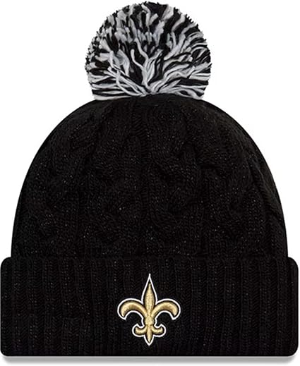 New Era Womens NFL New Orleans Cozy Cable Knit Cuff Knit Beanie with Pom - Black