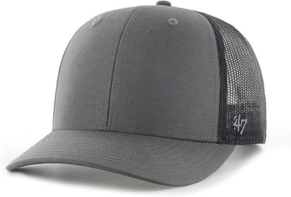47 Trucker Blank Mesh Back Adjustable Curved Brim Snapback Cap - Charcoal/Black