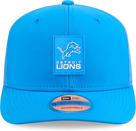 New Era 9SEVENTY NFL 2025 Sideline Trucker Adjustable Snapback Hat (CA/US, Alpha, One Size, Blue, Detroit Lions)