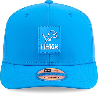 New Era 9SEVENTY NFL 2025 Sideline Trucker Adjustable Snapback Hat (CA/US, Alpha, One Size, Blue, Detroit Lions)