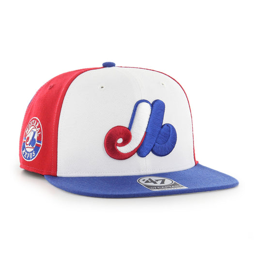 '47 Montreal Expos Pinwheel Tri-Color Sure Shot Captain Snapback Hat White