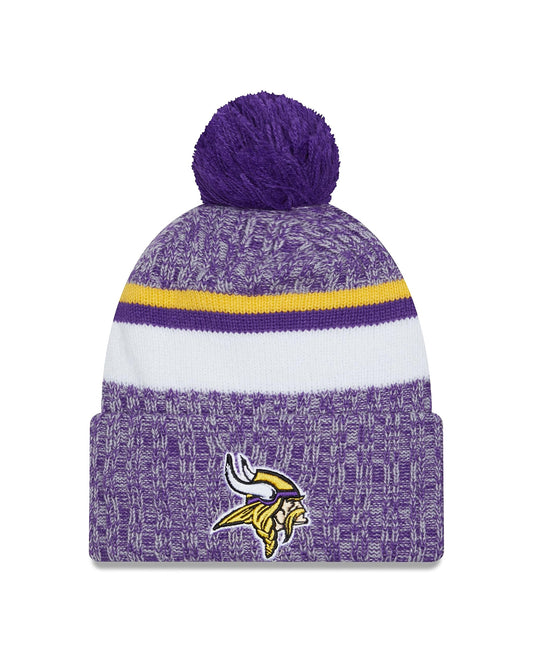 New Era Minnesota Vikings 2023 Sideline Cuffed Knit Hat with Pom - Purple
