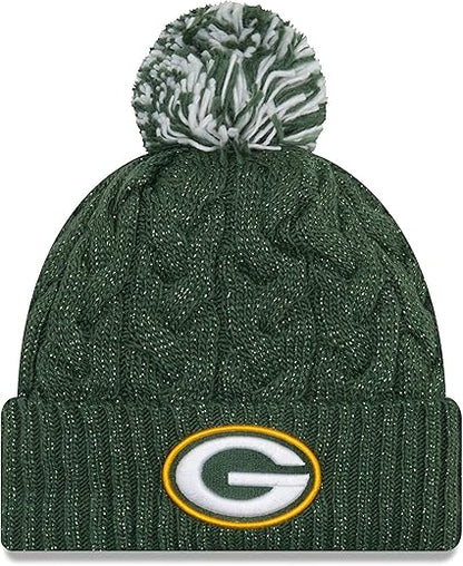 New Era Women's NFL Official Cozy Cable Knit Cuff Pom Beanie Hat, Green Bay Packers Green, One Size
