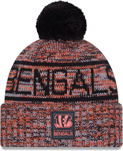 New Era NFL 2025 Sideline Cold Weather Cuffed Knit Hat with Pom (CA/US, Alpha, One Size, Orange, Cincinnati Bengals)