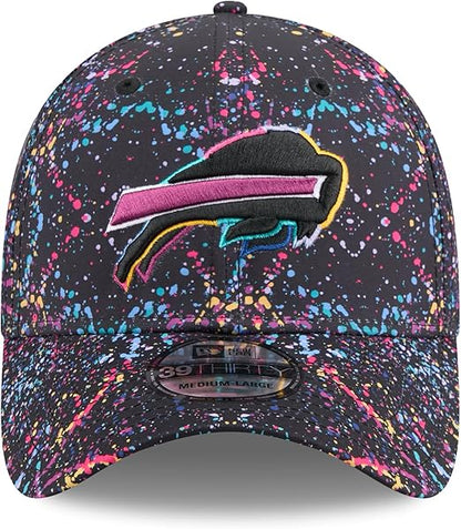 New Era 39THIRTY NFL 2025 Buffalo Bills Crucial Catch Intercept Cancer Paint Splatter Stretch Fit Hat - Black (CA/US, Alpha, One Size, Medium/Large, Black)
