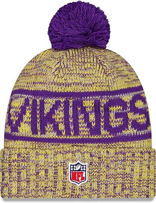New Era NFL 2025 Sideline Cold Weather Cuffed Knit Hat with Pom (CA/US, Alpha, One Size, Gold, Minnesota Vikings)