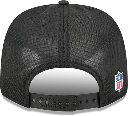 New Era 9SEVENTY NFL 2025 Sideline Trucker Adjustable Snapback Hat (CA/US, Alpha, One Size, Black, Detroit Lions)