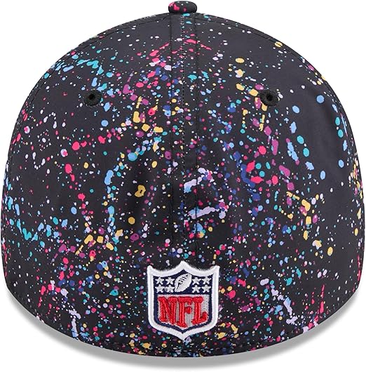New Era 39THIRTY NFL 2025 Buffalo Bills Crucial Catch Intercept Cancer Paint Splatter Stretch Fit Hat - Black (CA/US, Alpha, One Size, Small/Medium, Black)