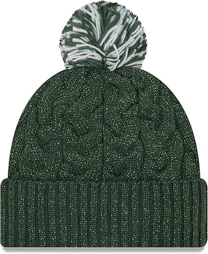 New Era Women's NFL Official Cozy Cable Knit Cuff Pom Beanie Hat, Green Bay Packers Green, One Size