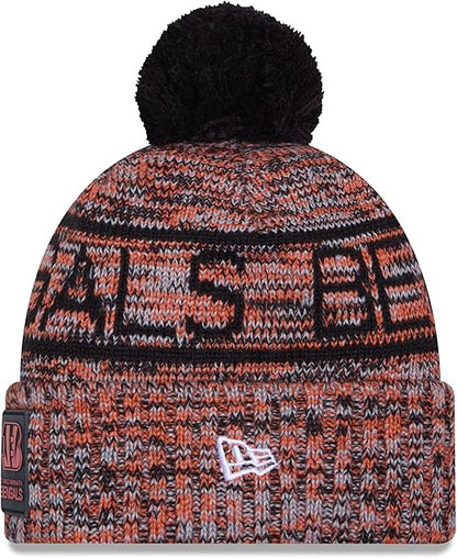 New Era NFL 2025 Sideline Cold Weather Cuffed Knit Hat with Pom (CA/US, Alpha, One Size, Orange, Cincinnati Bengals)