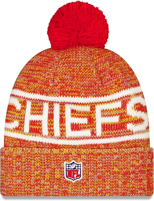 New Era NFL 2025 Sideline Cold Weather Cuffed Knit Hat with Pom (CA/US, Alpha, One Size, Red, Kansas City Chiefs)