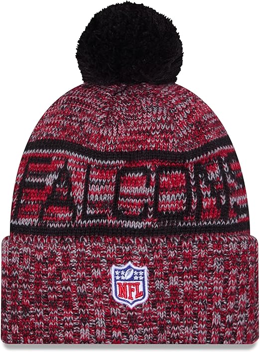 New Era NFL 2025 Sideline Cold Weather Cuffed Knit Hat with Pom (CA/US, Alpha, One Size, Red, Atlanta Falcons)
