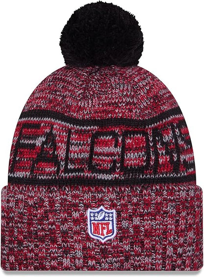 New Era NFL 2025 Sideline Cold Weather Cuffed Knit Hat with Pom (CA/US, Alpha, One Size, Red, Atlanta Falcons)