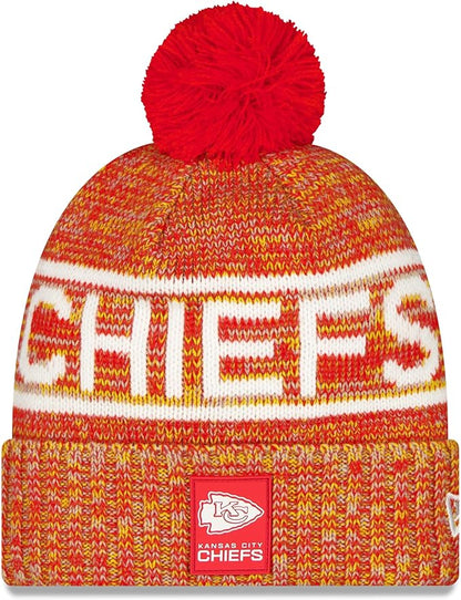 New Era NFL 2025 Sideline Cold Weather Cuffed Knit Hat with Pom (CA/US, Alpha, One Size, Red, Kansas City Chiefs)