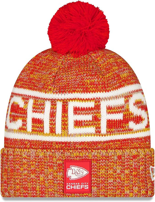 New Era NFL 2025 Sideline Cold Weather Cuffed Knit Hat with Pom (CA/US, Alpha, One Size, Red, Kansas City Chiefs)