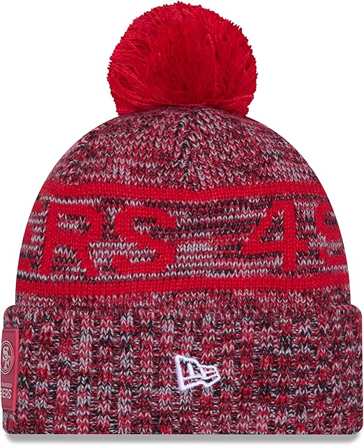 New Era NFL 2025 Sideline Cold Weather Cuffed Knit Hat with Pom (CA/US, Alpha, One Size, Scarlet, San Francisco 49ers)