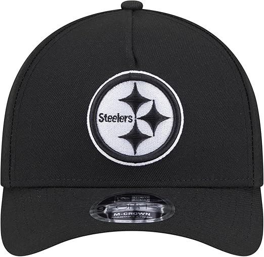 New Era 9FORTY NFL 2025 Team Collection M-Crown A-Frame Adjustable Snapback Hat - Black/White (CA/US, Alpha, One Size, Black, Pittsburgh Steelers)