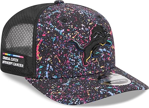 New Era NFL Detroit Lions 2025 Crucial Catch 9SEVENTY Stretch-Snap Trucker Adjustable Hat - Black