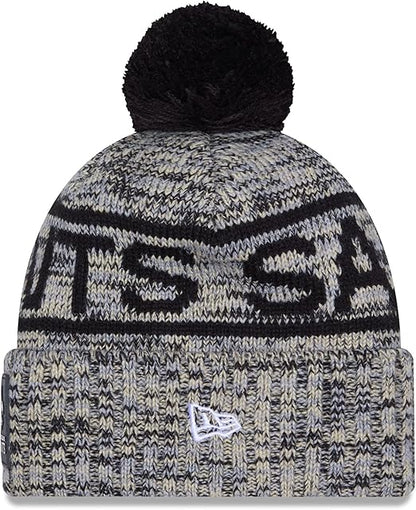 New Era NFL 2025 Sideline Cold Weather Cuffed Knit Hat with Pom (CA/US, Alpha, One Size, Black, New Orleans Saints)